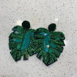 Beaded Sequin Palm Leaf Earrings